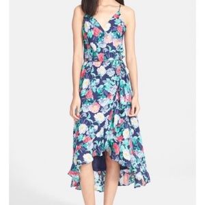 Joie Ruzena Silk Navy Floral Print Wrap Midi Dress